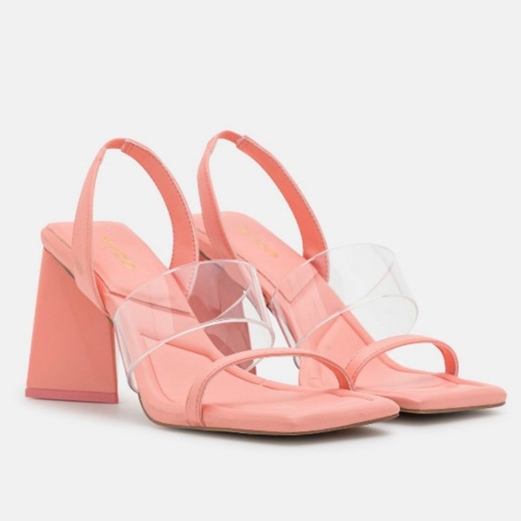 ALDO Eliss Shoes Pink Women's Triangle Chunky Block Heel Sandals Size 8 US NWT - Picture 1 of 10